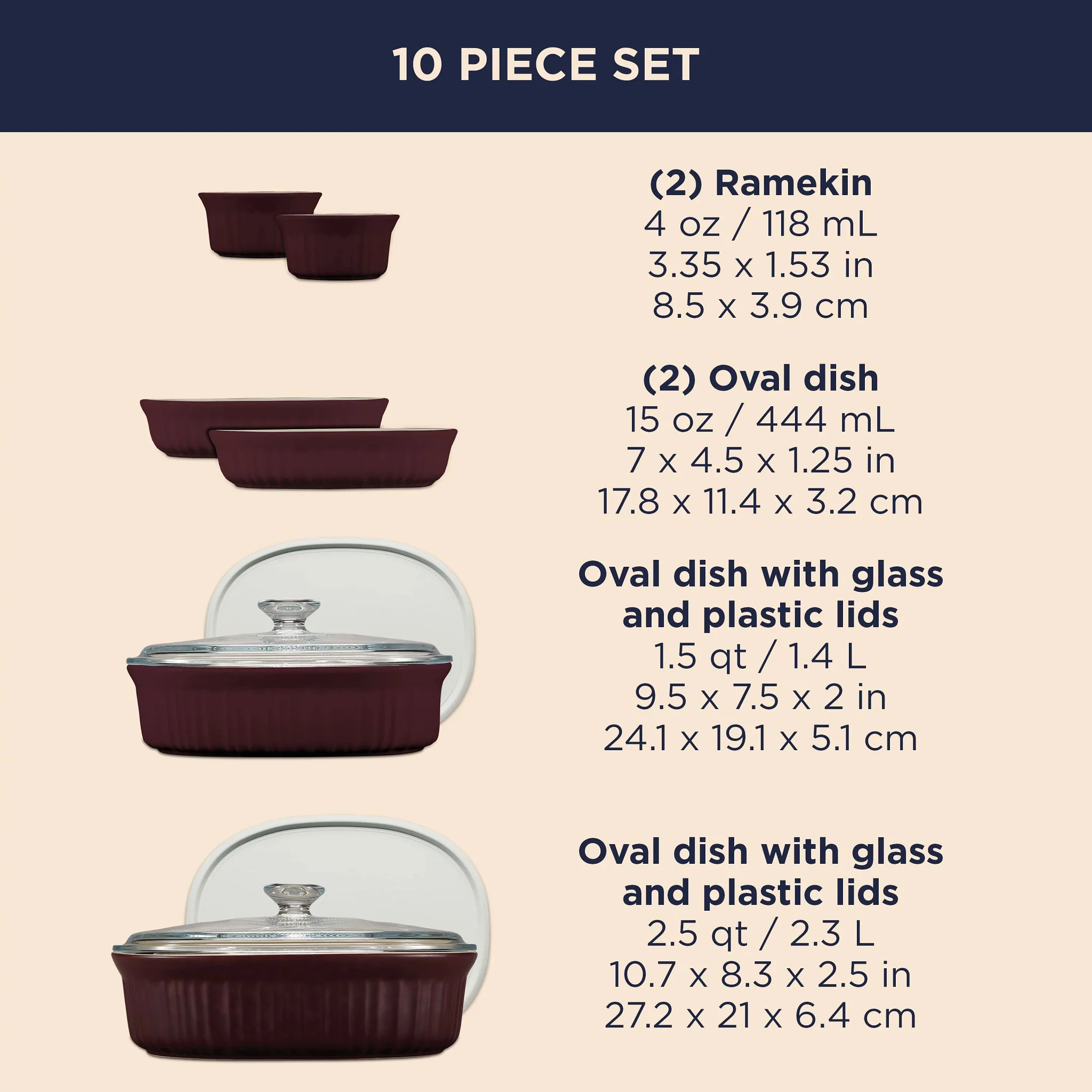 CorningWare® French Colors 10-piece Bakeware Set, Cabernet Glass - Image 6