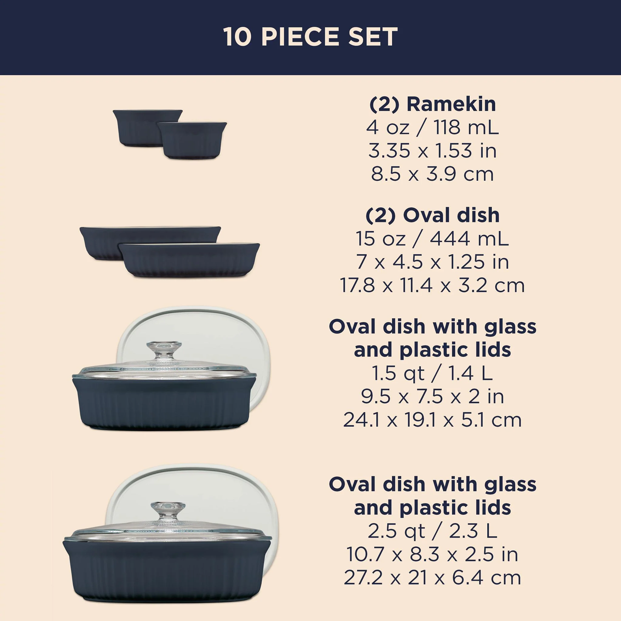 CorningWare® French Colors 10-piece Oval Bakeware Set, Navy Glass - Image 6