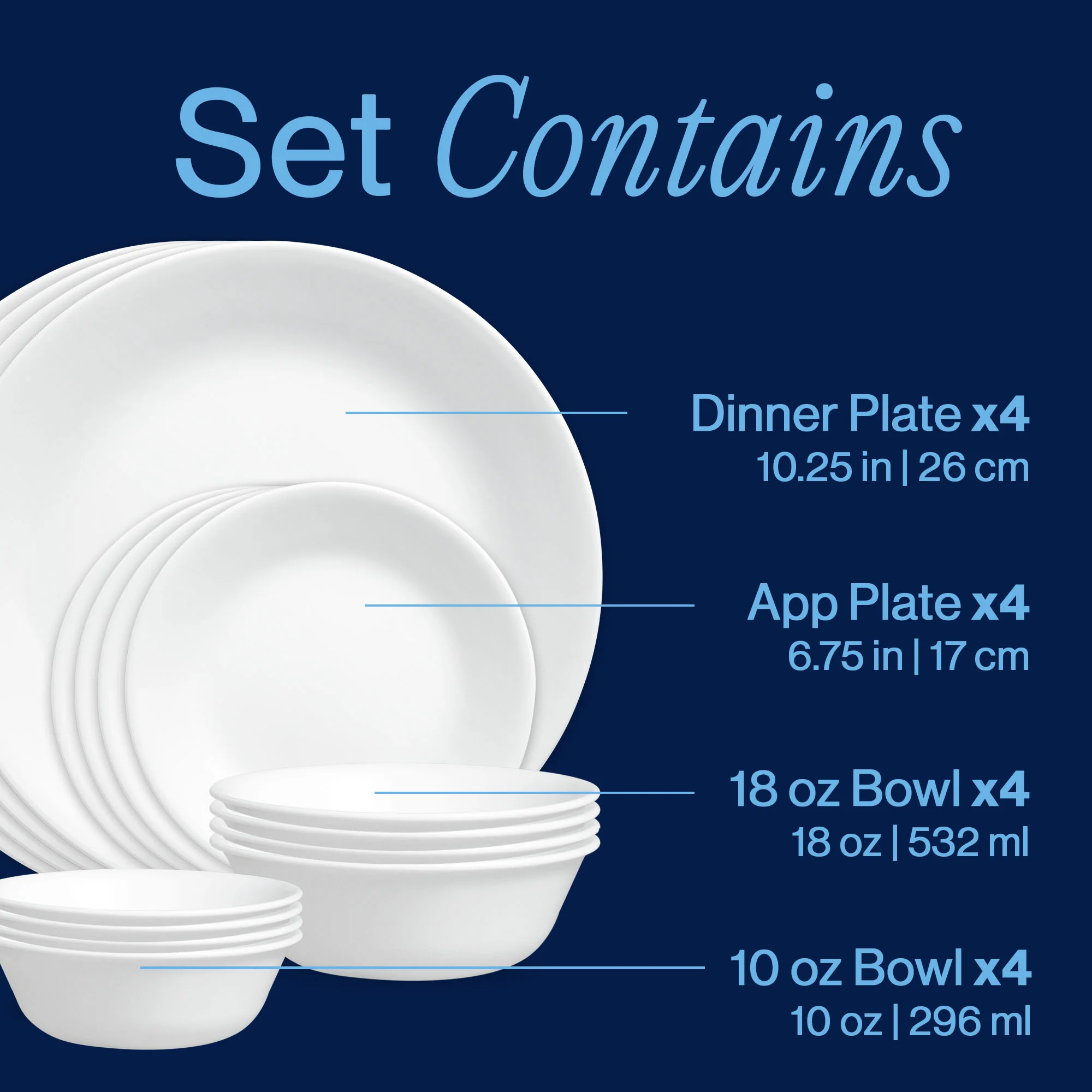 Corelle® Winter Frost White 16-piece Mugless Dinnerware Set, Service for 4 - Image 3