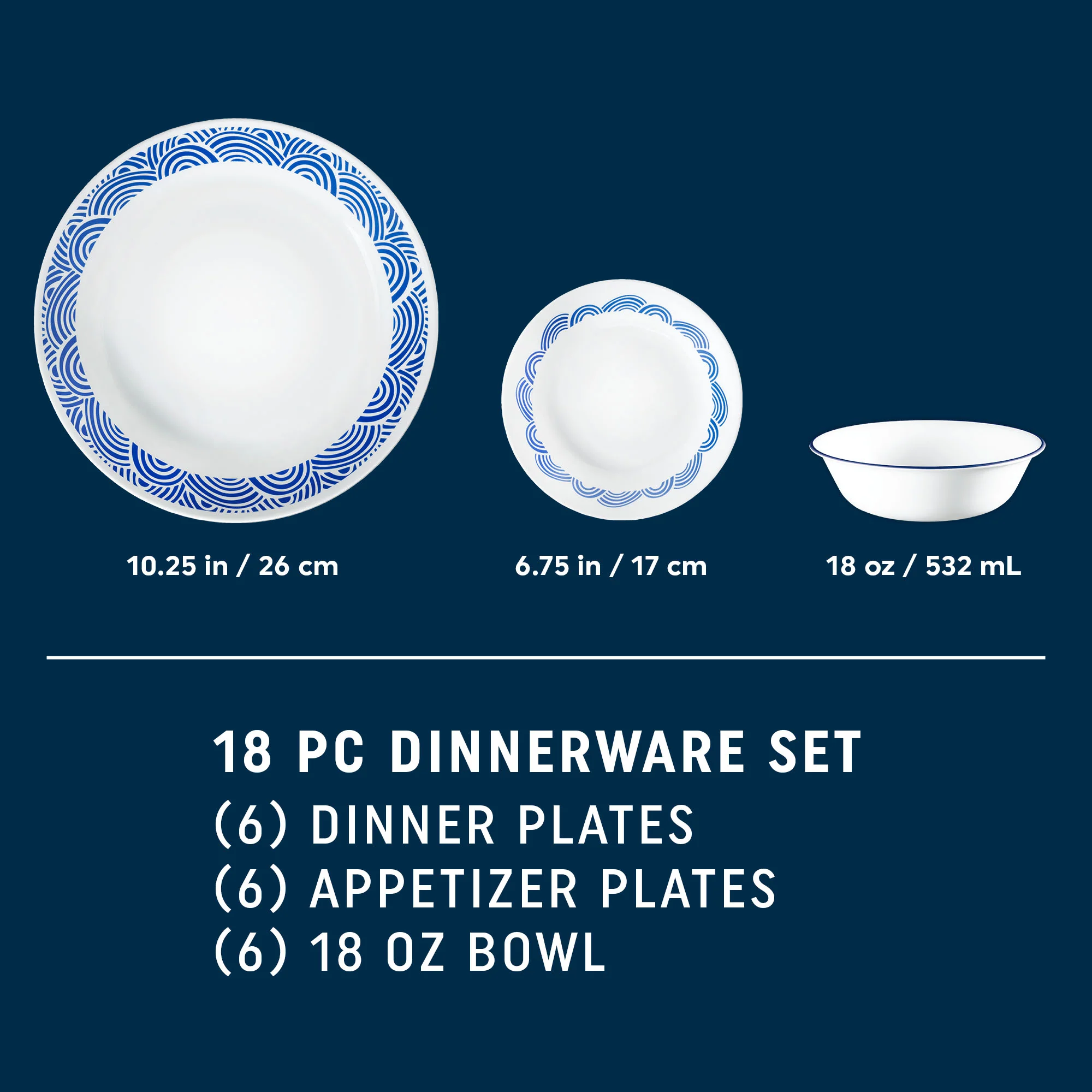 Corelle® Rolling Waves 18-piece Dinnerware Set, Service for 6 Plate - Image 2