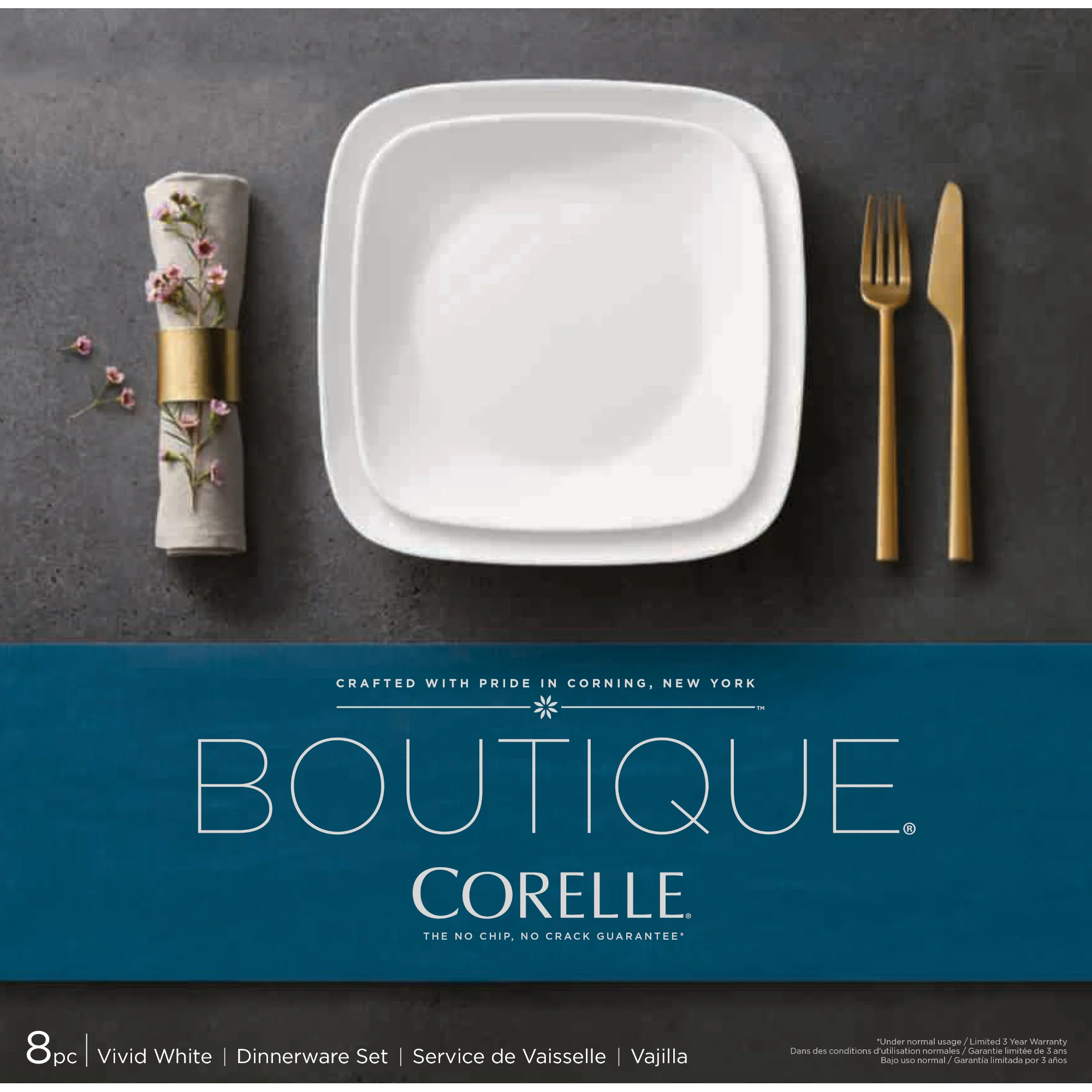 Corelle® Boutique Vivid White 8-piece Dinnerware Set, Service for 4 - Image 2